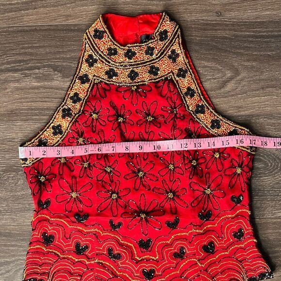 Chaudry Beaded Sleeveless High Neck Top, Red with Black/Gold Beads. Medium. NWT! - Picture 15 of 16